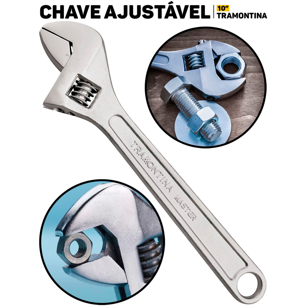 Chave Inglesa Ajustável Tramontina P/ Porcas 10'' Ferramenta Profissional Aço Cromado P/ Oficina em Oferta na Shopee