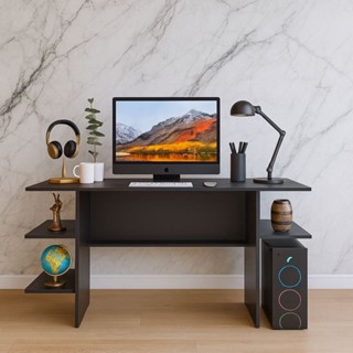 Escrivaninha Gamer p/ Computador com Nichos – Ideal para Quarto, Estudo e Escritório - Cor Preto em Oferta na Shopee