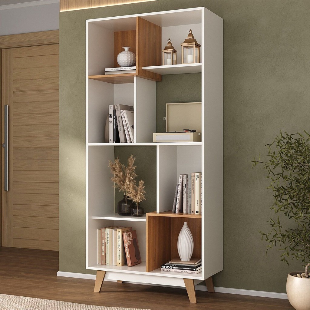Estante para Livros 8 Nichos Yescasa Branco/Nogal em Oferta na Shopee