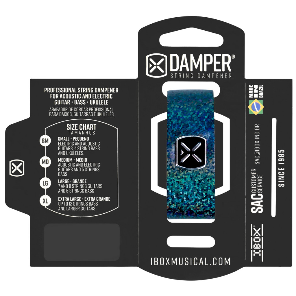 Abafador Damper Azul Holográfico DHMD03 Couro Tag Metal Médio MD Instrumentos Guitarra Violão Baixo