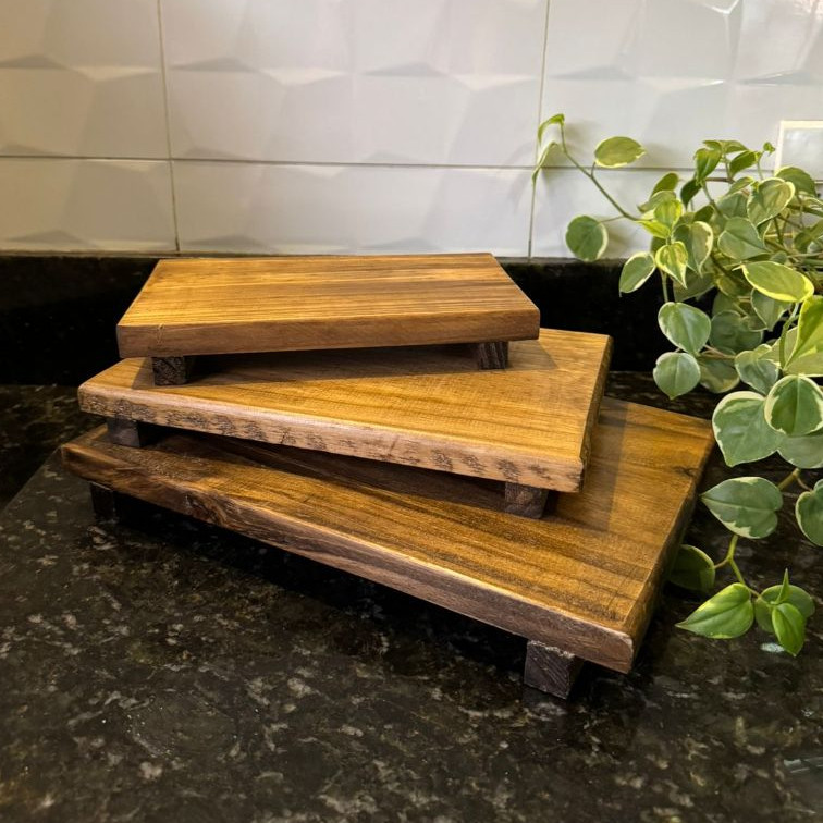 Trio Bandejas Retangulares Madeira Pinus Rústicas P M G Decoração Mesa Doces em Oferta na Shopee