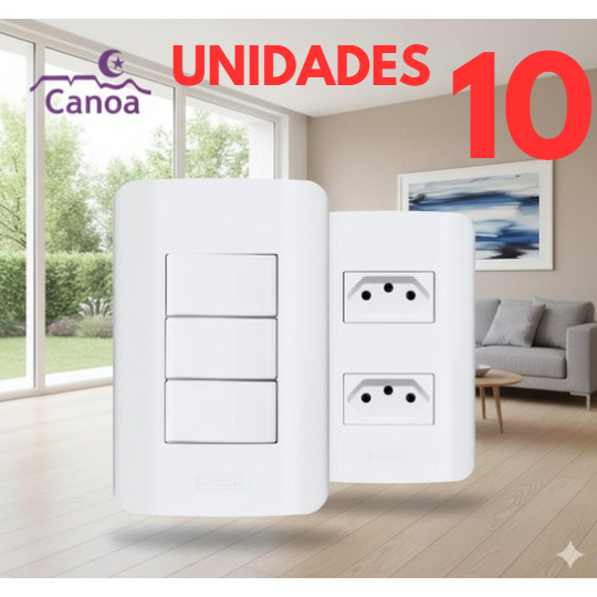 10 Unidades Tomadas 10A canoa romazi e Interruptores linha canoa romazi / 20A / Paralelo / Tomada