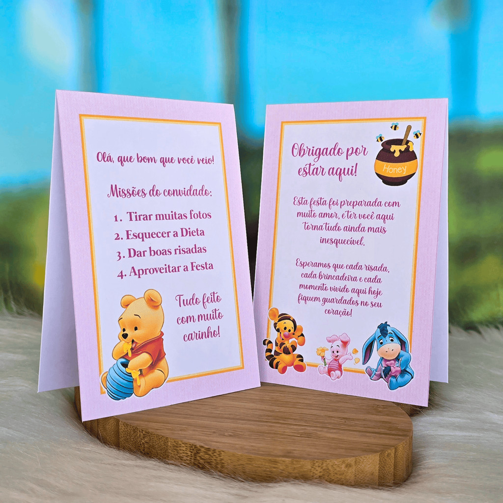 10 a 30 Plaquinhas de mesa URSINHO POOH BABY ROSA menina - Centro de mesa Lembrancinha de festa infantil em Oferta na Shopee