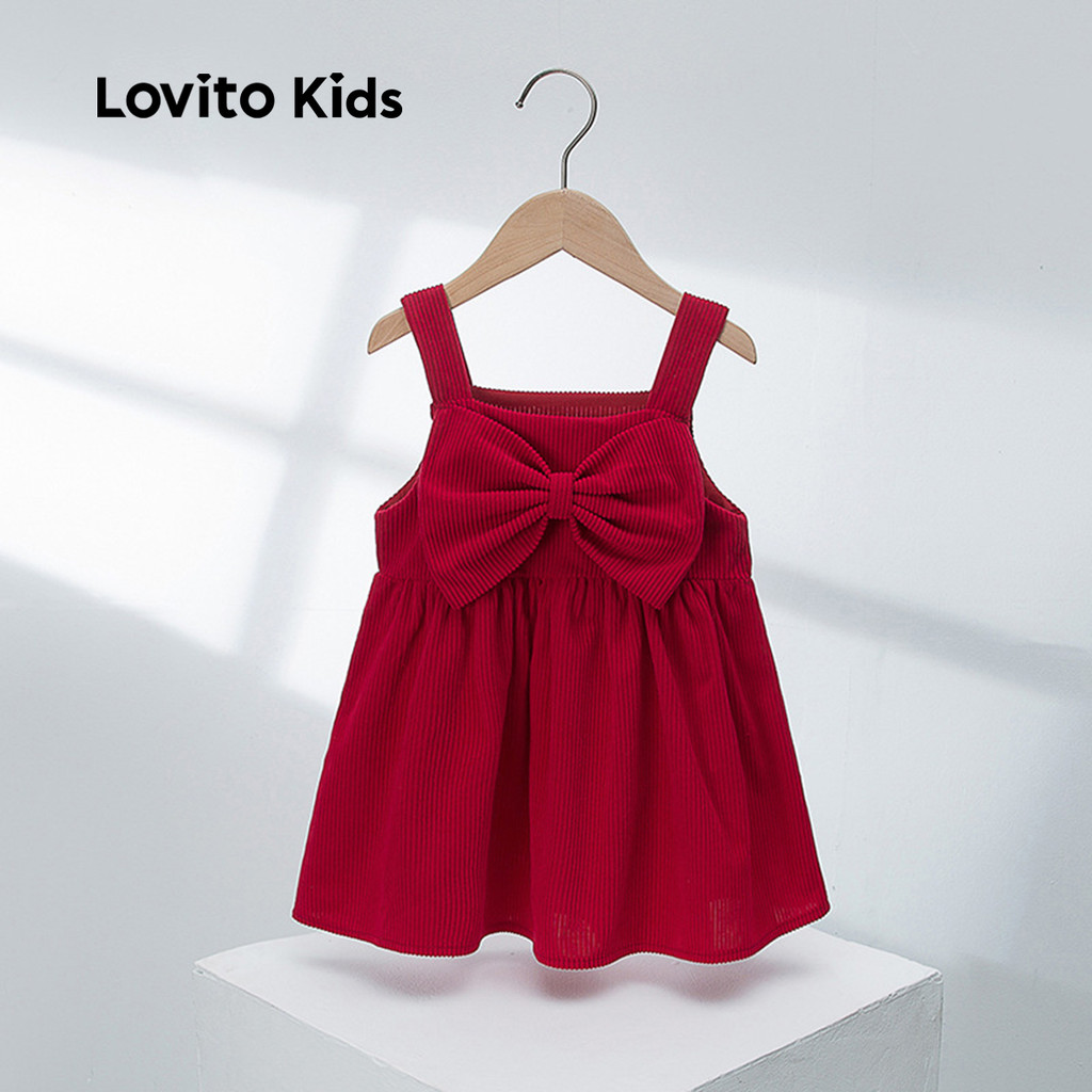 Detalhes do Lovito Refine Vestido Encantador Infantil com Laço para Menina em Vermelho LNL123266