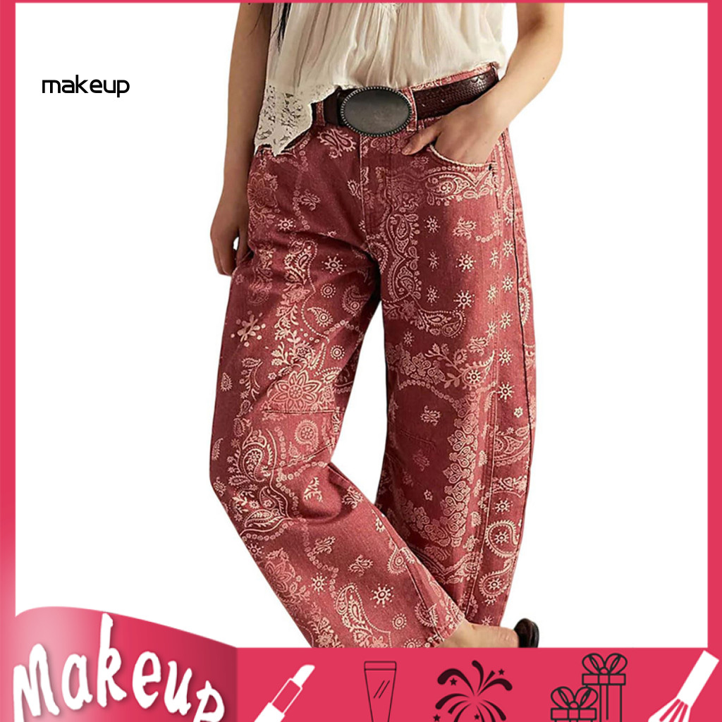 Women Wide-leg Jeans Loose Fit Barrel for Floral Print Boyfriend Baggy Mid Rise Wide Leg Denim Ankle Pants Stylish Comfo
