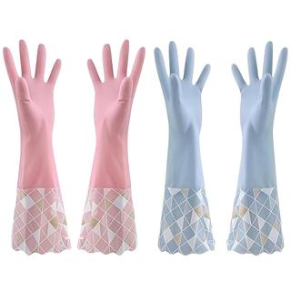 2 Pares de Luvas de Borracha Extra Grossas com Forro Flocado e Aderência Antiderrapante, Luvas Duráveis para Limpeza Dom