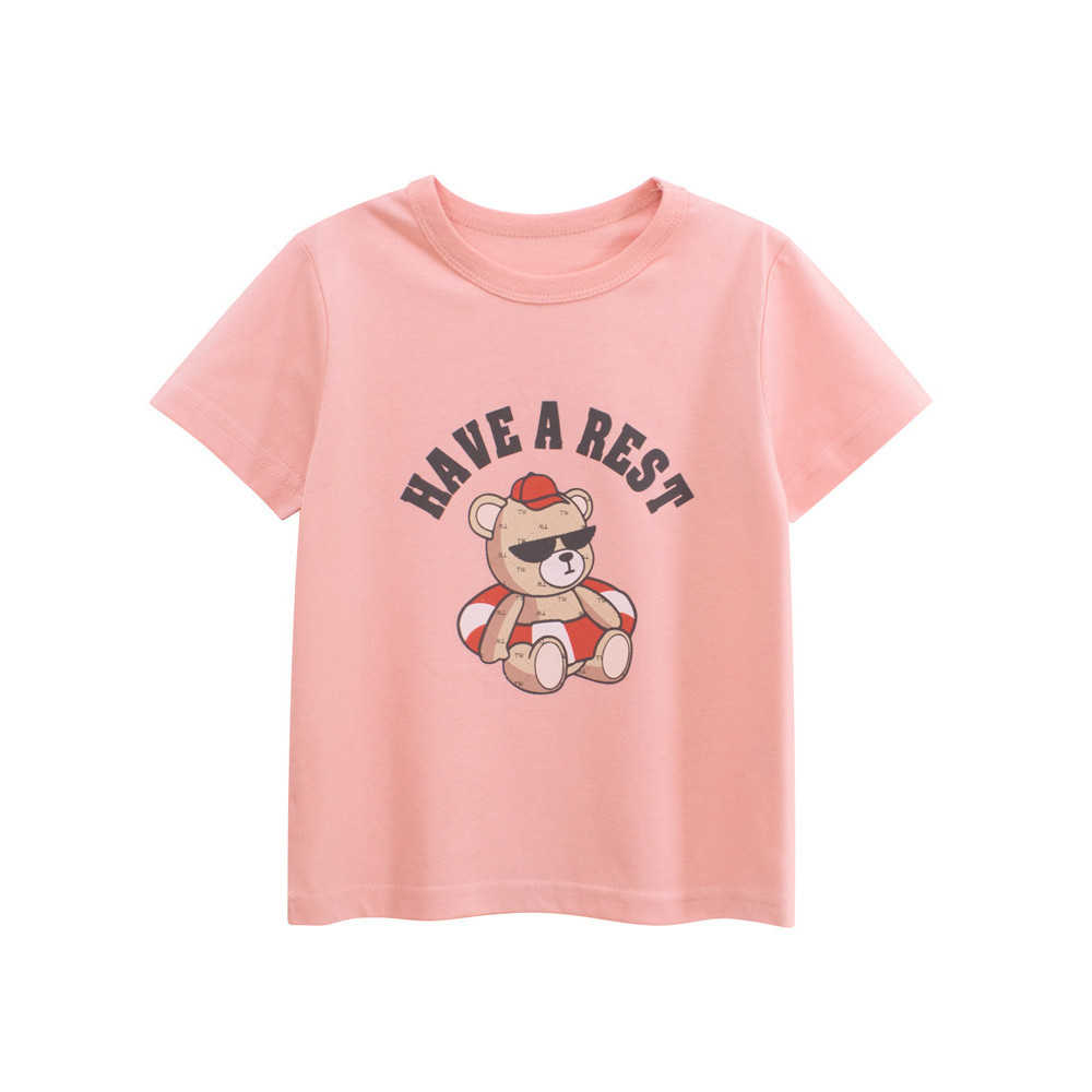 27home puro algodão Street Wear roupas infantis verão meninas camiseta de manga curta versão coreana crianças bebê urso 
