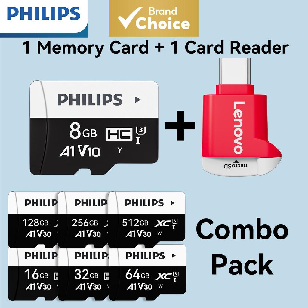 PHILIPS & Lenovo Combo Pack Cartão MicroSD/TF + Leitor de cartão USB 2.0 Tipo-C Plug and Play Compacto e Portátil para