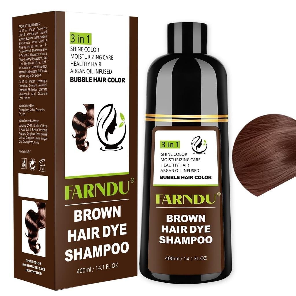 Shampoo Tonalizante para Cabelos Castanhos, Shampoo Tonalizante 3 em 1 para Mulheres e Homens para Cobrir Cabelos Branco