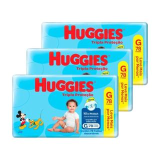 Fralda Descartável Huggies Hiper Tripla Proteção G - 3 Pacotes com 78 Fraldas - Total 234 Tiras