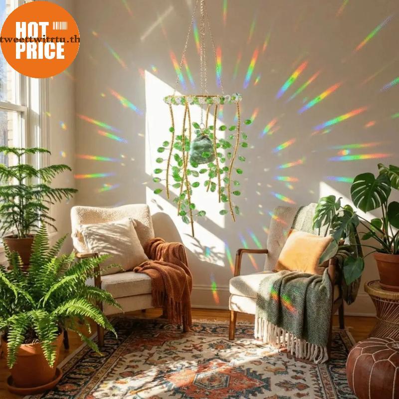 WEIYU Elegante Ramo De Salgueiro Verde Pingente De Vidro Cristal Feito À Mão Fabricante De Arco-Íris Para Decoração De M