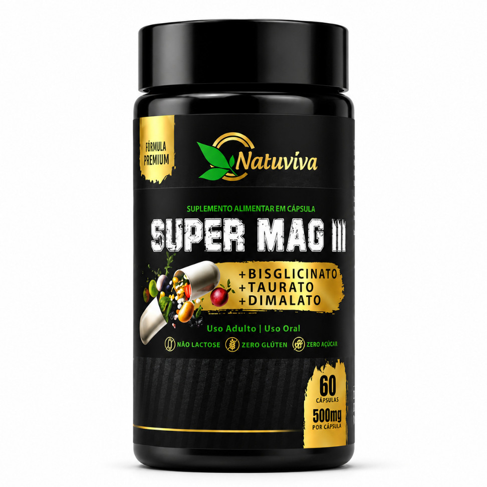 Super Mag 3em1 Magnésio Tripla Ação 60 Cápsulas 500mg Natuvitae – Bisglicinato, Taurato e Dimalato