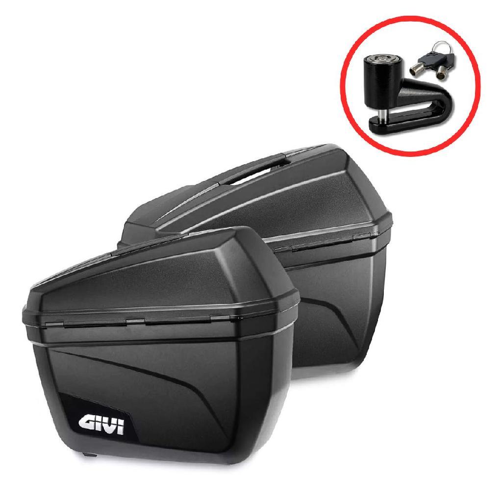 Par Baú para Moto Monokey Givi Lateral Direito Esquerdo E-22N 22L Reforçado + Brinde Trava Cadeado Disco Pino 5,5mm Spec