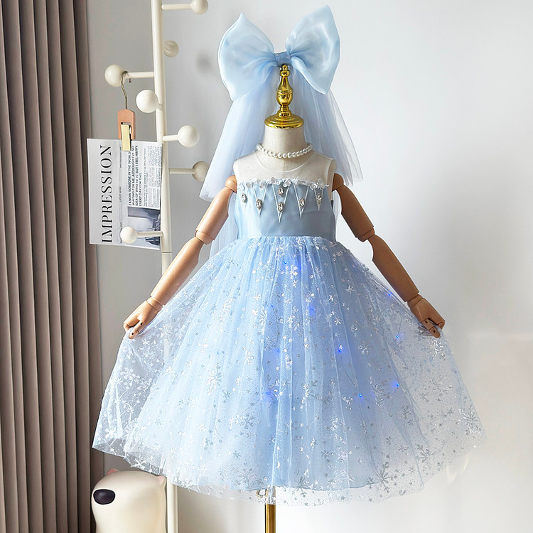 Verão meninas luminoso elsa vestido estilo ocidental vestido de princesa congelado elsa vestido de princesa vestido de a