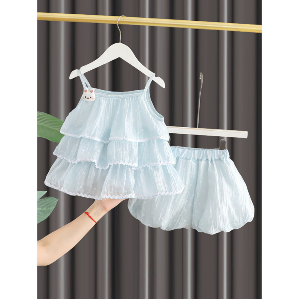 Meninas ternos de verão novo estilo moda bebê estilingue topos calças bebê verão crianças roupas doce