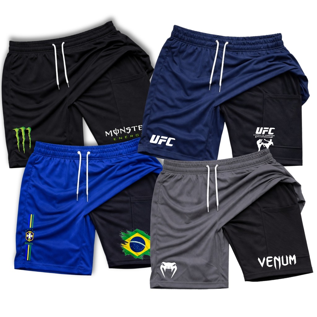 Bermuda Short Compressão 2 em 1  Masculino Futebol Corrida Academia Treino Crossfit Fitness Praia caminhada