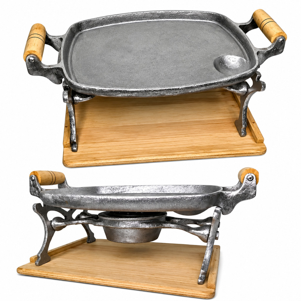 Chapa E Fogareiro Alumínio Fundido de mesa Suporte Madeira Réchauds