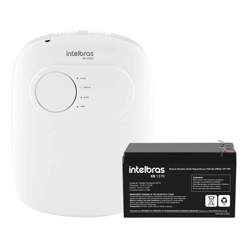Fonte de Alimentação para Fechadura Intelbras FA 1220 S 2A Ininterrupta + Bateria Intelbras 12V XB 1270 Preto