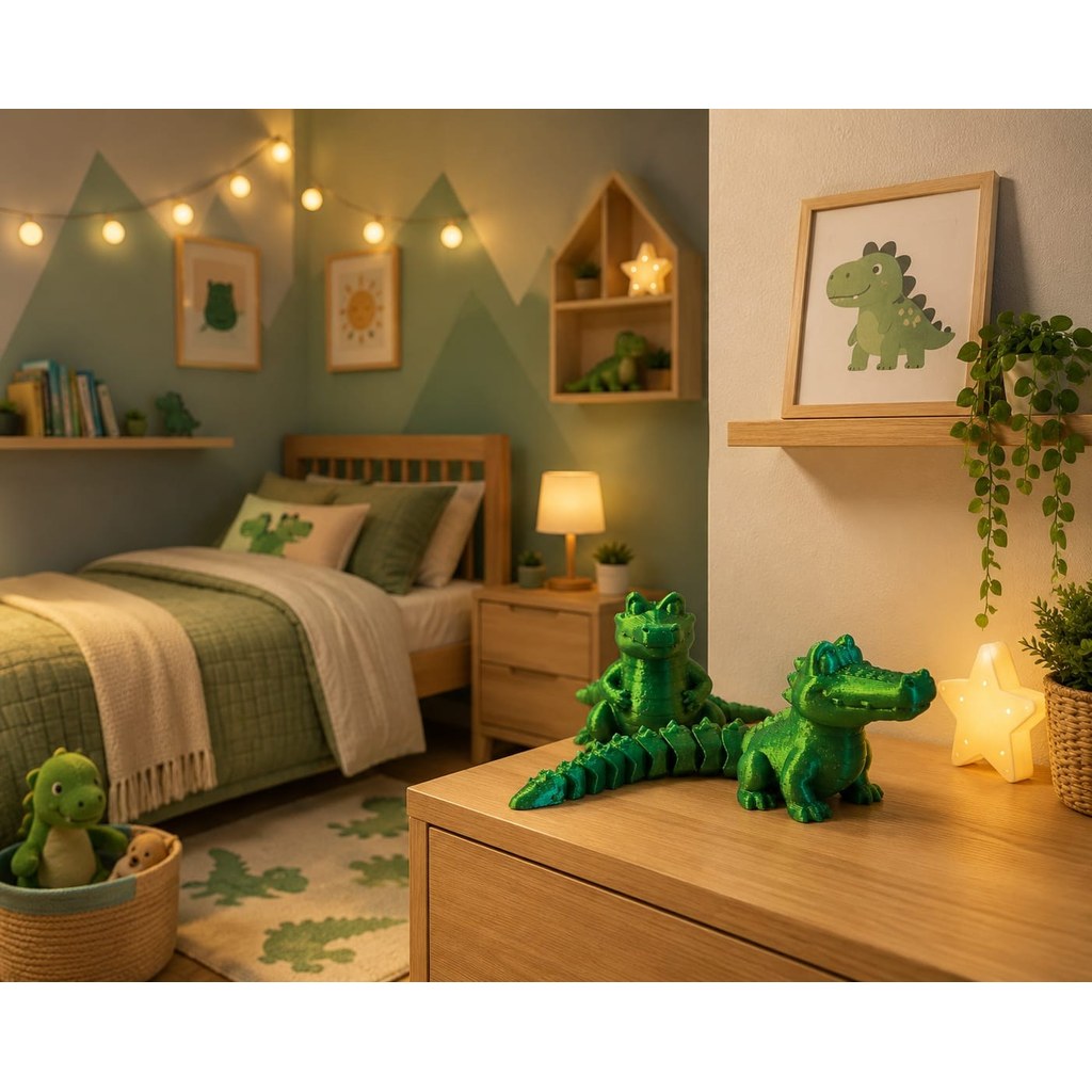 Estatueta Jacaré Flexível Articulado Impressão 3D Decoração Quarto Infantil Mesa