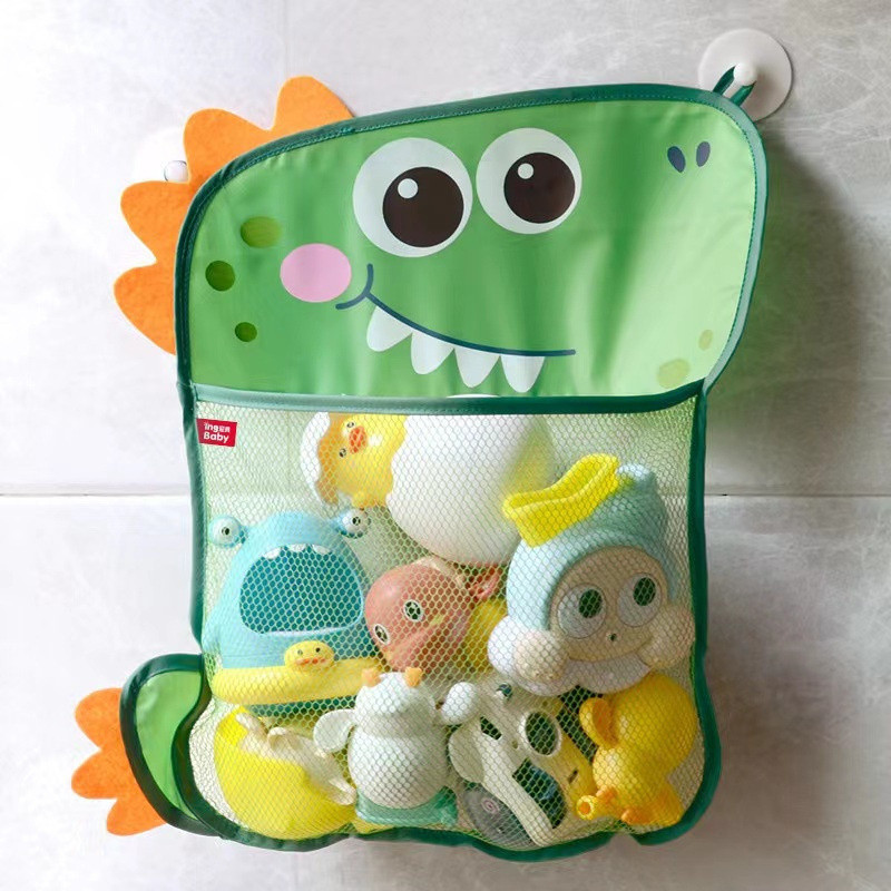 Brinquedo de banho infantil em formato de dinossauro, organizador de roupas com ventosa para banheira.