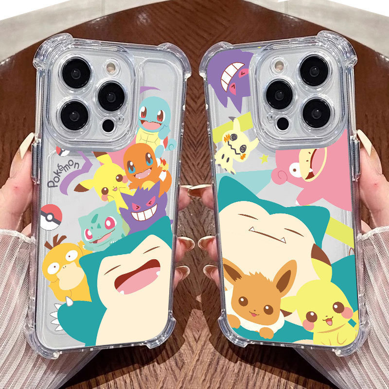 Capa protetora transparente, adequada para Pokémon Pikachu e Charmander, compatível com iPhone 17 Pro 16E 11 12 13 14 15