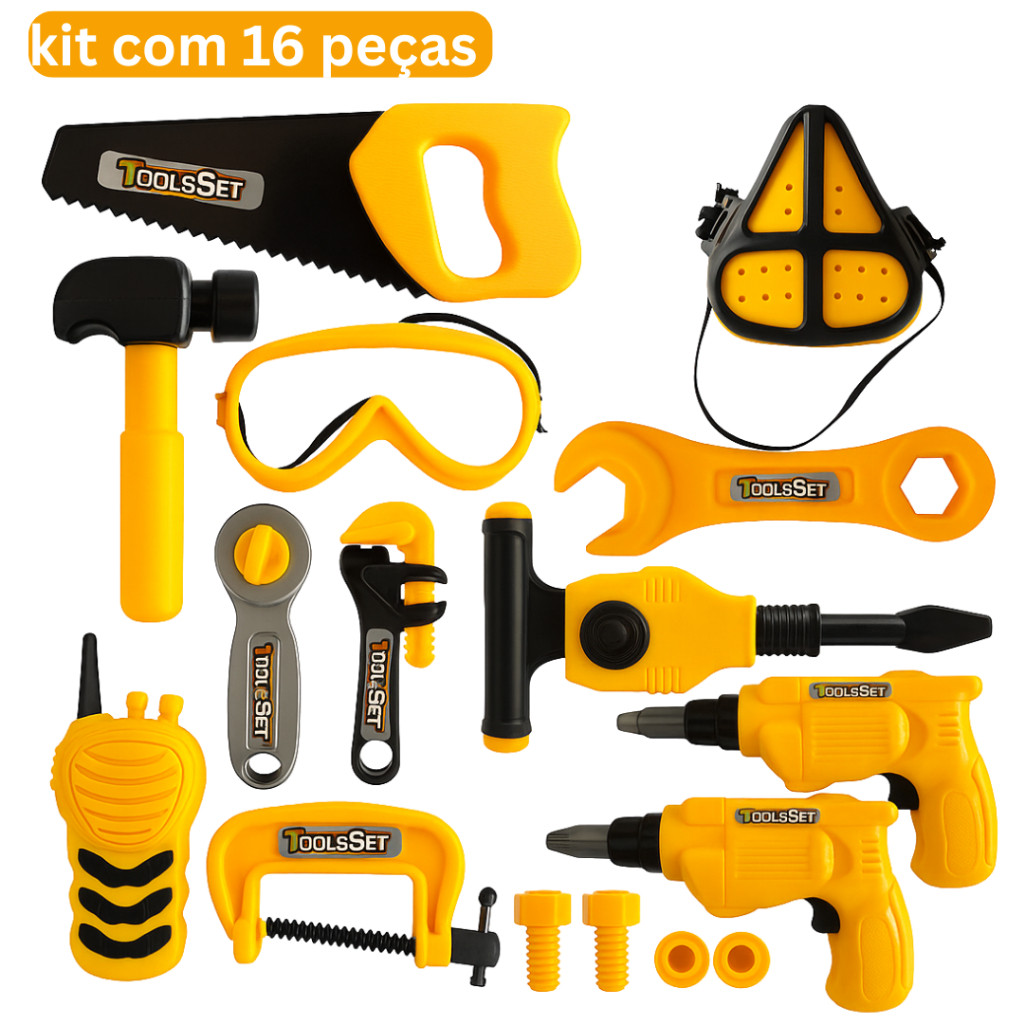 Kit 16 Ferramentas Infantil Ferramentas de Brinquedo Mini Construtor de Brinquedo Diverção total para as crianças