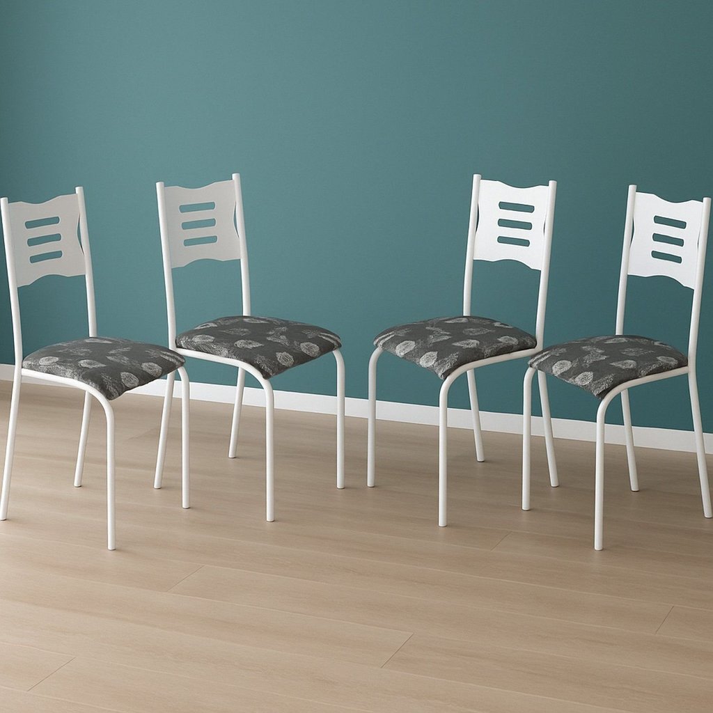 Kit 4 Cadeiras para Cozinha e Sala de Jantar 542.Slp Branco/Preto Floral