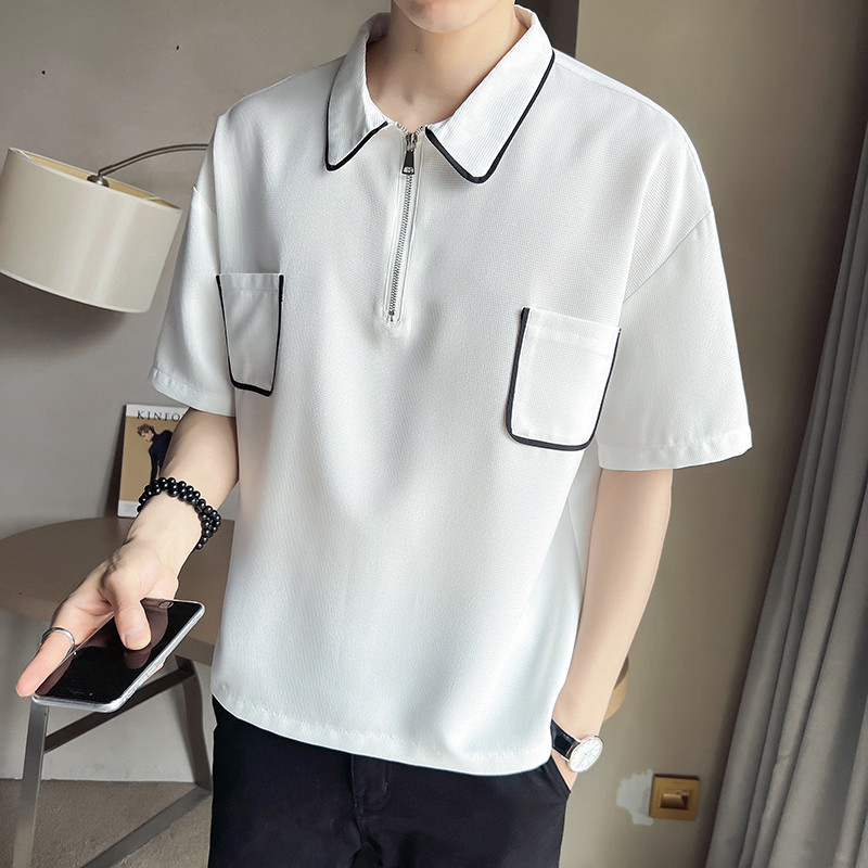 Verão gelo seda Polo camisa masculina de manga curta Street Wear Puffer bonito lapela meia manga camiseta 2023 novo esti