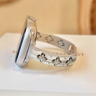 Pulseira De Metal Com Diamante E Flor De Quatro Folhas Para Apple Watch Band 40/44 41/45 10S 42/46mm , Feminina Fina Ele