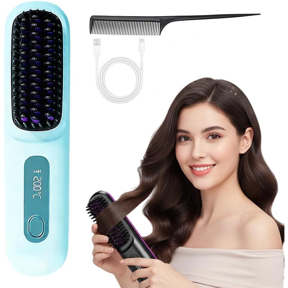 Go Brush Pro para Cabelos Curtos - Escova Alisadora Sem Fio Atualizada 2026 com Aquecimento Rápido, 3 Configurações de T