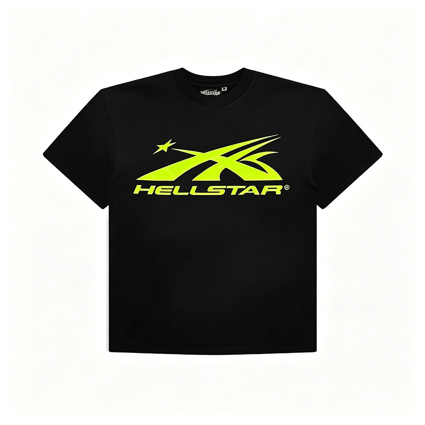 Camiseta Masculina Feminina Oversized Estampa Logo Hellstar Amarelo Neon Forma Aerodinâmica Estrela T-shirt Streetwear