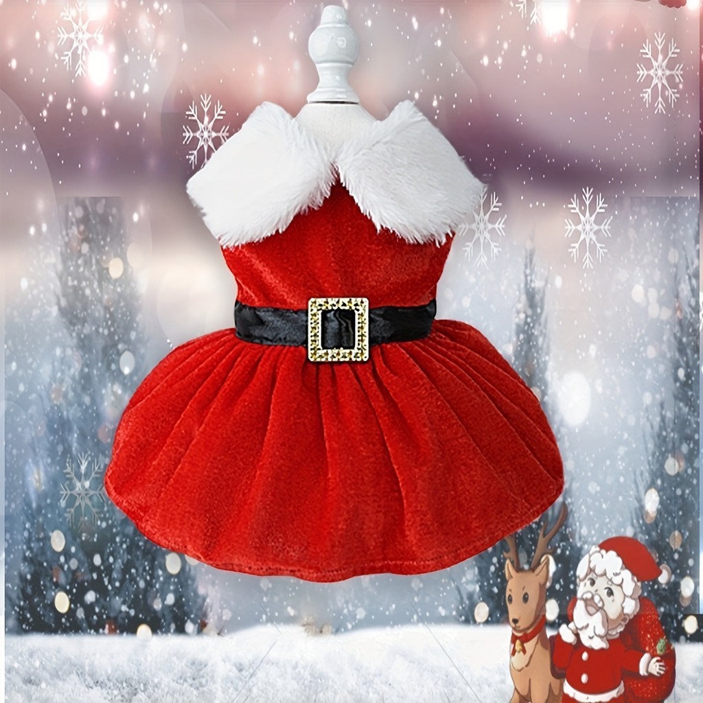 Roupa De Natal Para Animais De Estimação , Vestido Fofo E Quente Cachorro Estilo Papai Noel