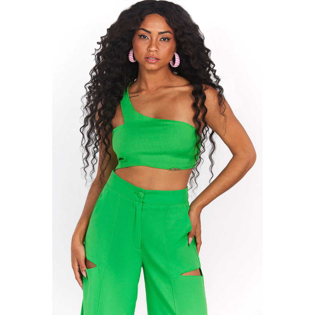 Cropped Feminino Liso Alça Única Planet Girls Verde Médio