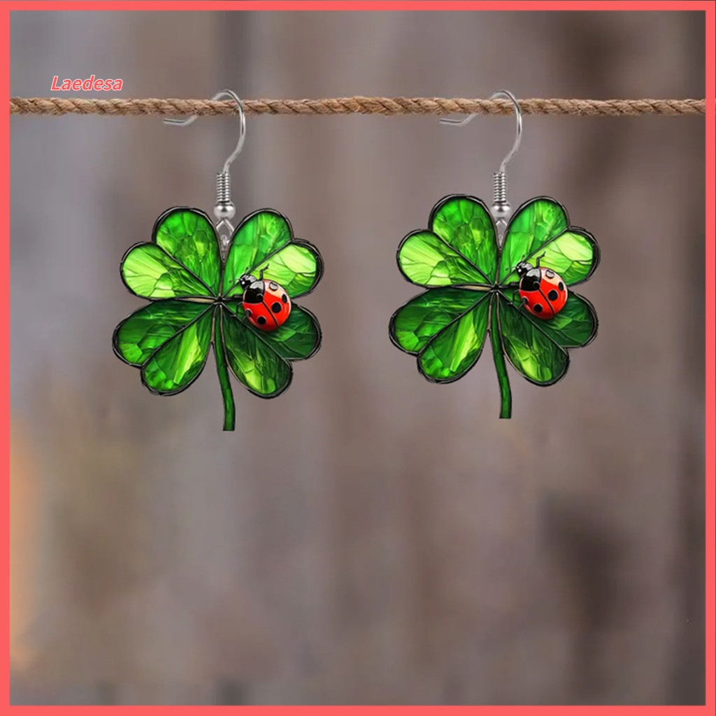 Wear Earrings Four-leaf Clover 1 Pair Four Leaf for Women Small Green Ladybug Stud Lucky Jewelry Gifts for Mom Wife Anni