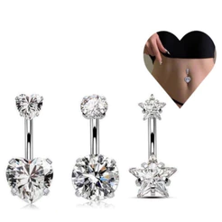 Piercing Umbigo Zircônia Aço Cirúrgico Inox Estrela Coração Redondo