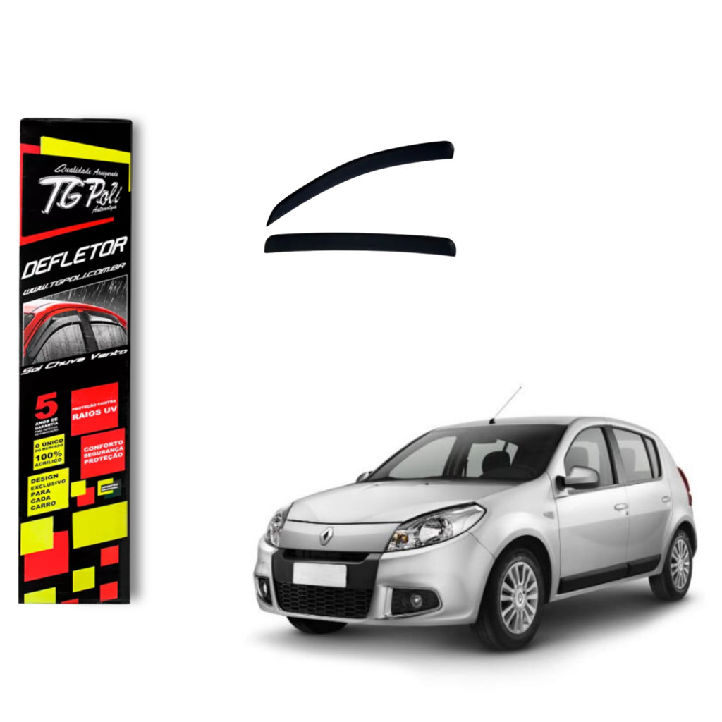 Calha de Chuva Renault Sandero 2007 a 2014 TG Poli Defletor 4 portas Protetor Janelas Fumê