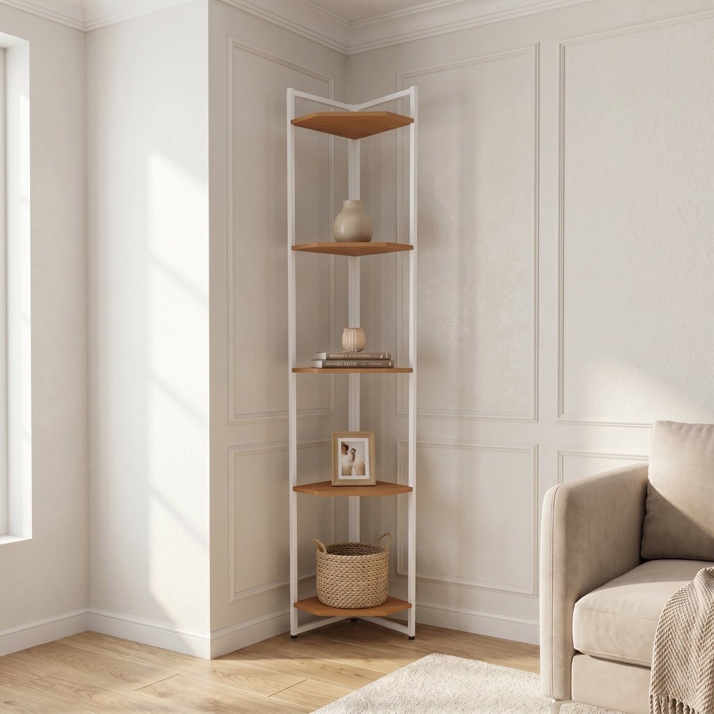 Estante Torre de Canto Industrial 5 Prateleiras 202cm Canela/Branco Canela/Branco