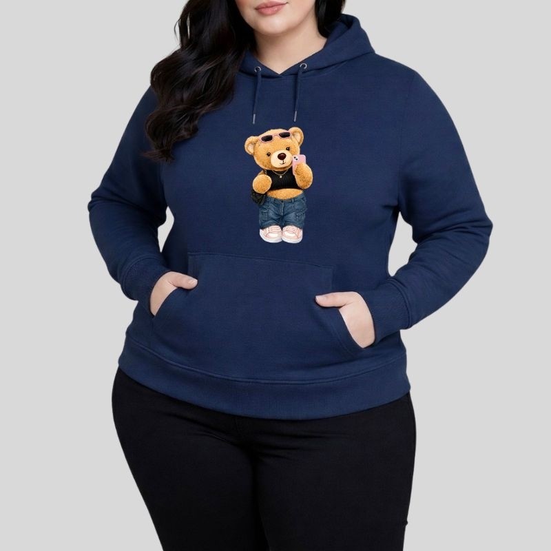 Moletom Feminino Plus Size P ao G5 Casaco Ursinha Estilo Fashion Quentinho Algodão Superior Capuz Bolso Coleção Inverno