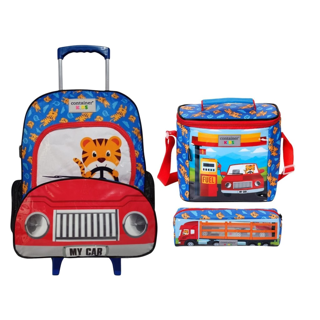 Kit Mochila de Carrinho Infantil + Lancheira + Estojo Dermiwil My Car