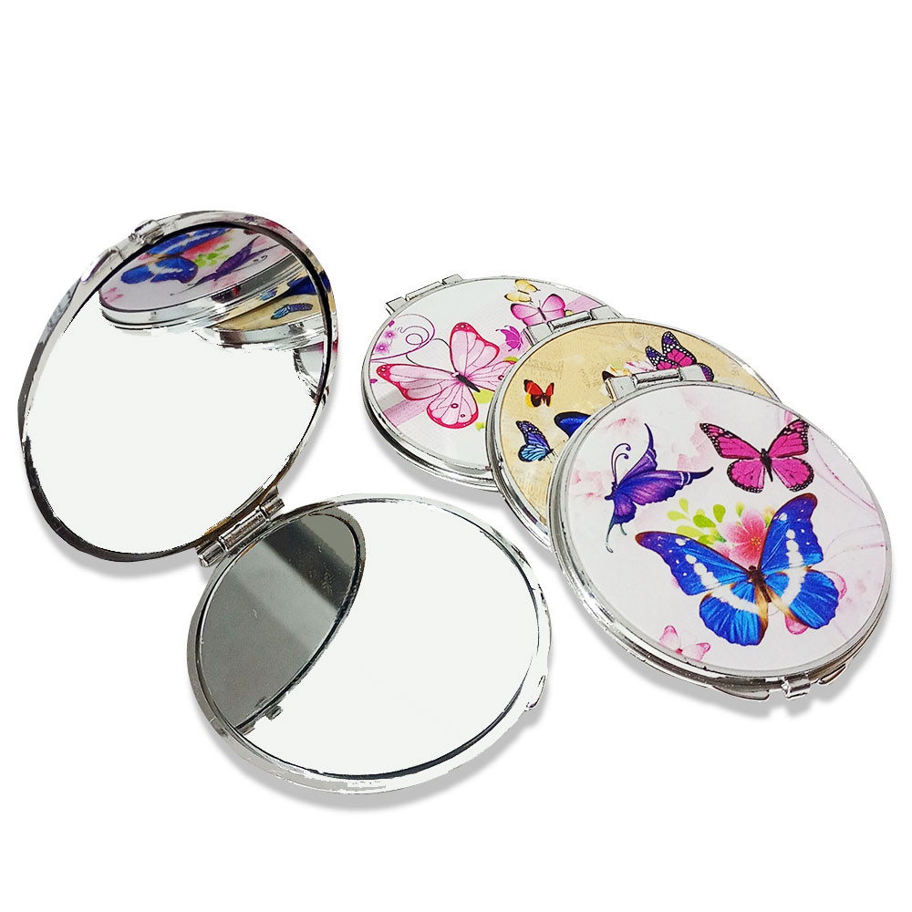 Kit 4 Peças Espelhos de Bolso Redondo Modelo Borboletas Estampas Femininas Sortidas
