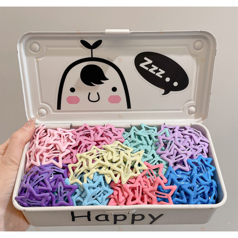 30/50/60 Pçs Colorido Kawaii Estrela Presilhas Y2K Doce Meninas BB Sólido Grampos De Cabelo Metal Snap Clip Acessórios P