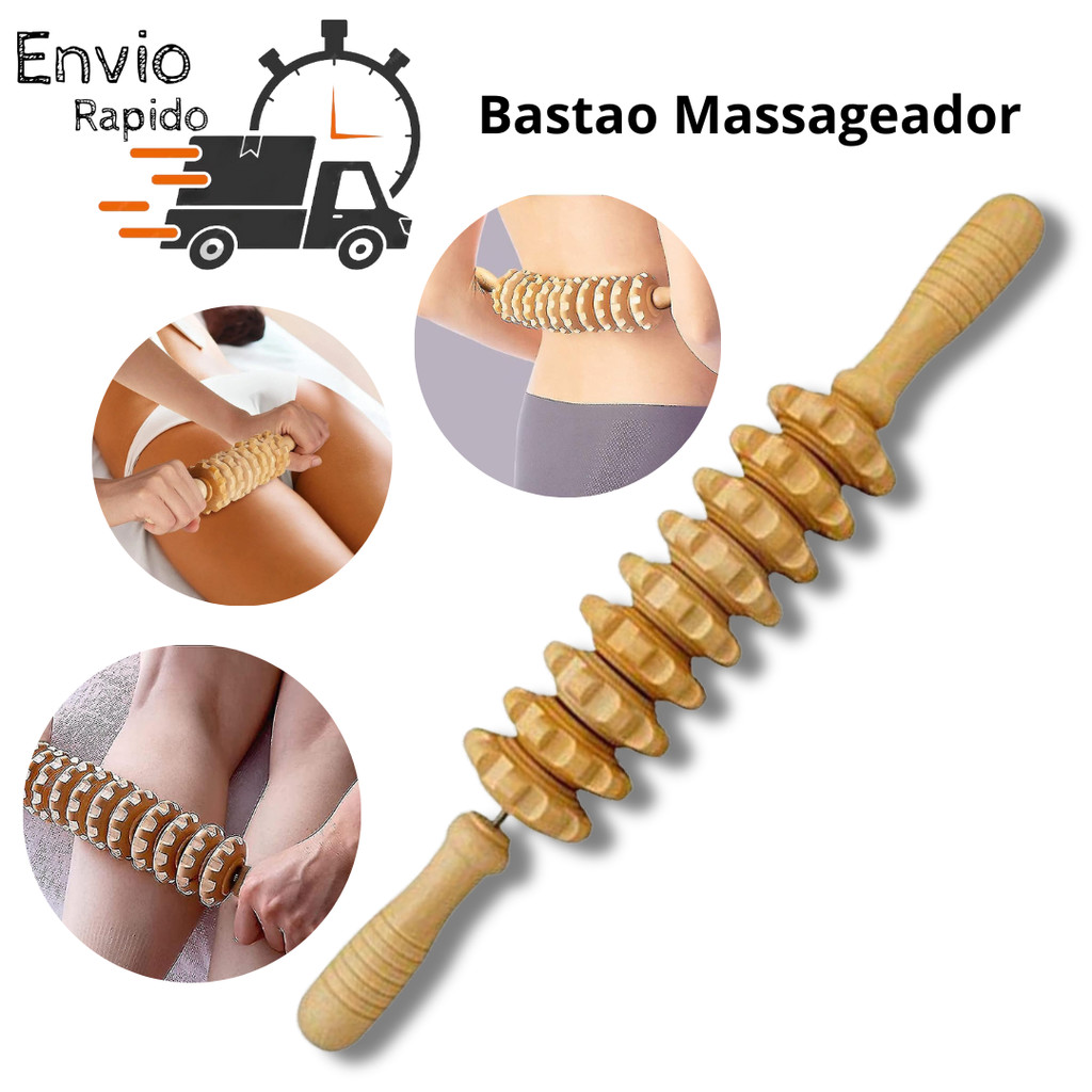 Rolo Bastao Massageador Manual Modelador Madeira Maderoterapia Corporal Liberação miofascial Tratamento Celulite