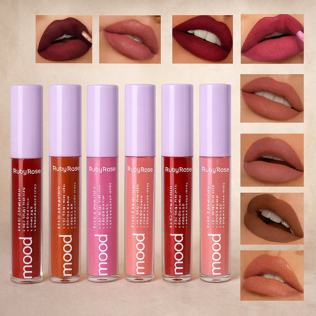 Batom Líquido Mood Vegano 3,2ml Cores Ruby Rose HB-566