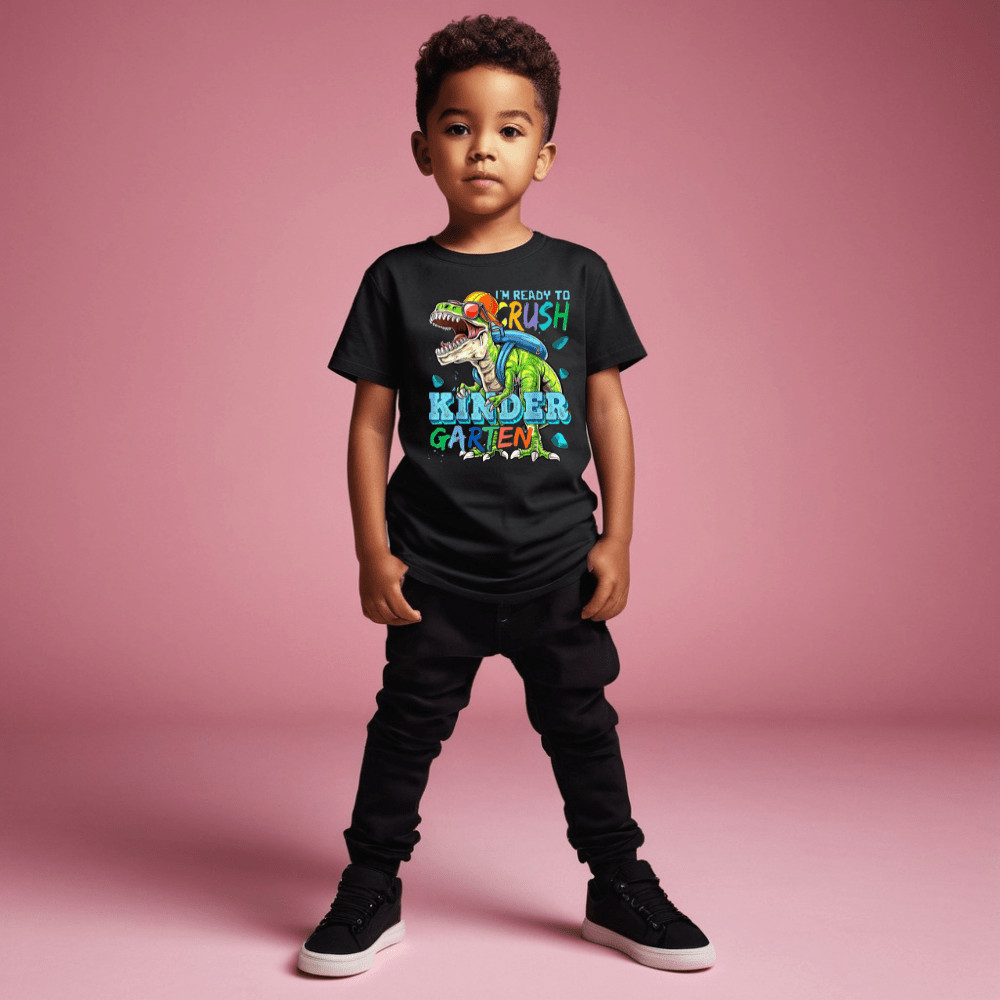 Camiseta Meninos Dinossauro color de Manga Curta Estilo Casual para Menino com Estampa de Dinossauro