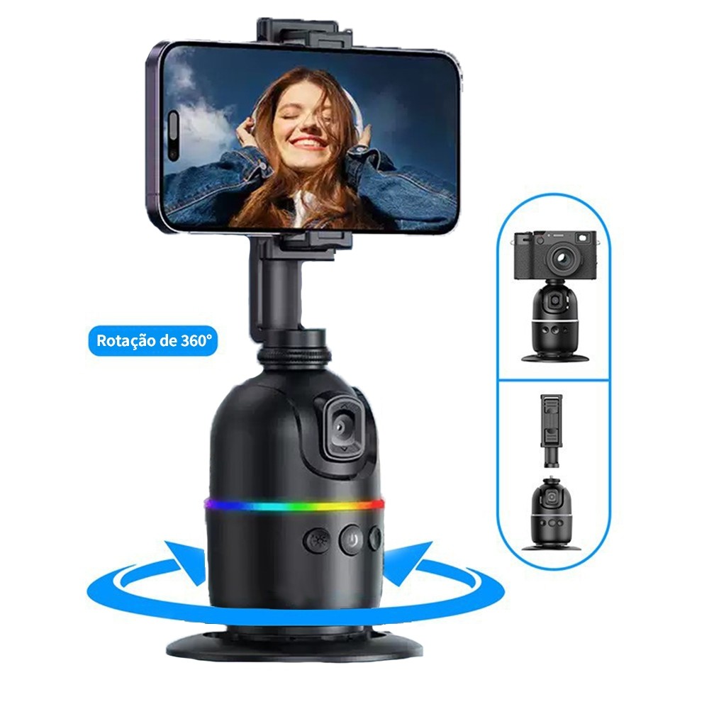 Estabilizador De Gimbal De Rotação 360 Automático De Rosto Com Suporte De celular LED Inteligente