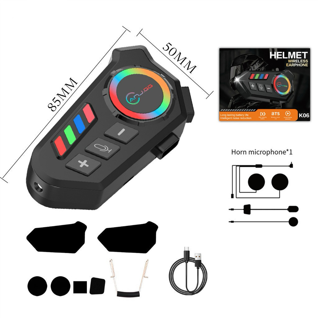 Intercomunicador Bluetooth para Capacete Moto K06 | Fone Sem Fio com Microfone, Comunicação até 300m, Controle por Botõe