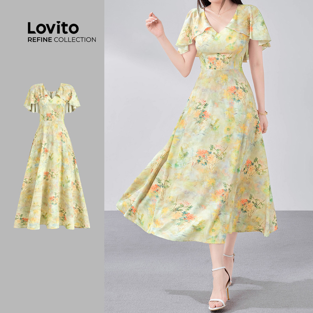 (New) (Lovito Refine) Vestido Elegante Primavera/verão para Mulheres LR18E013 em Oferta na Shopee