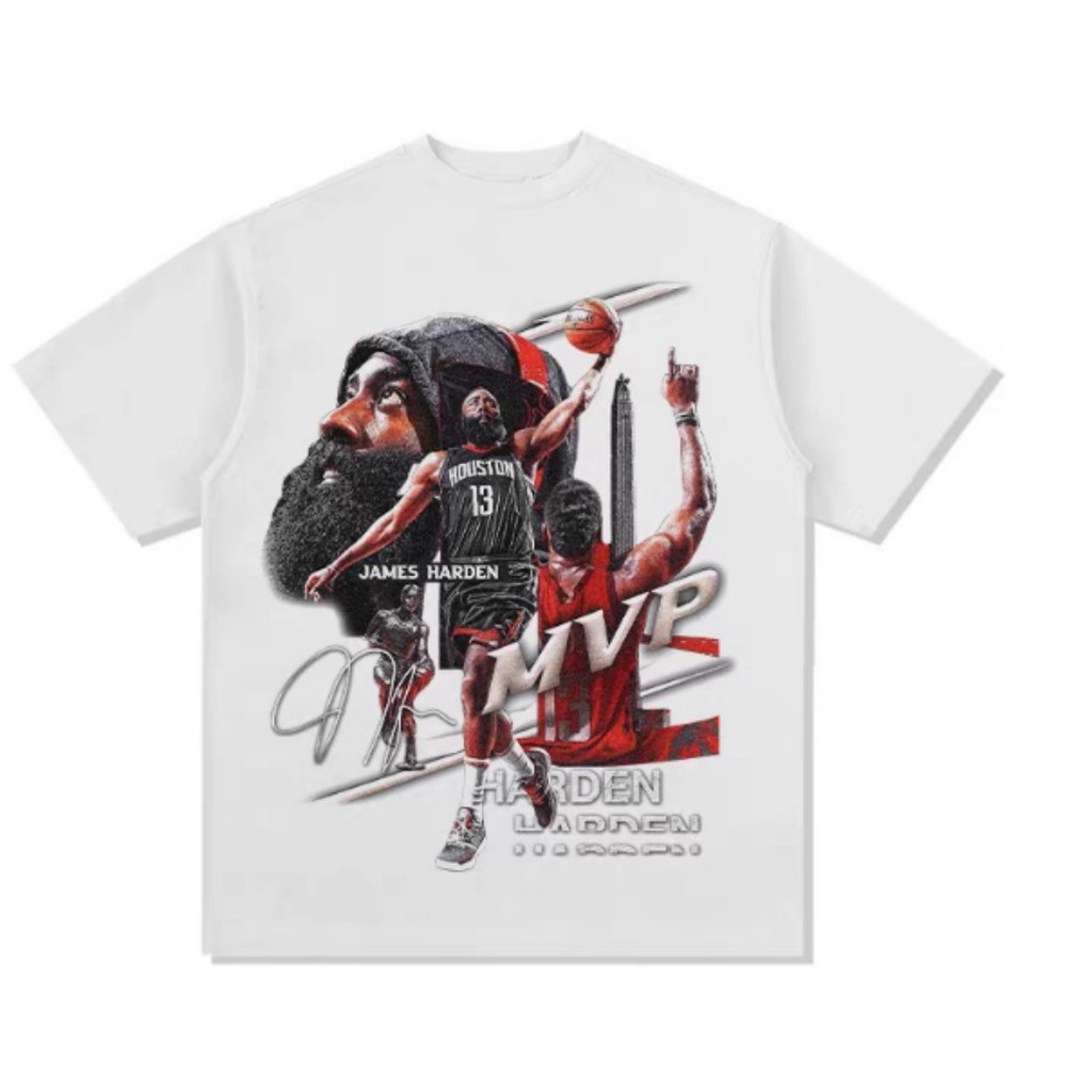Camiseta Estampada Da Moda Com O Astro Do Basquete Harden, Camiseta Solta De Algodão Retrô Unissex