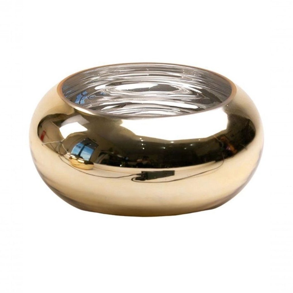 Vaso de Vidro Espelhado Dourado Cachepot Centro de Mesa Top de Linha 40X20cm