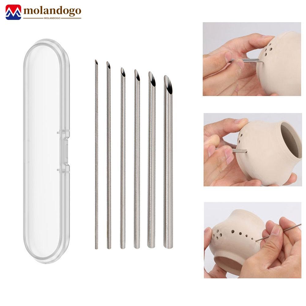 Milandogo 6 Pçs/set Furador De Aço Inoxidável Para Cerâmica Argila Holing Escultura Corte Puching Ferramentas Pote Vaso